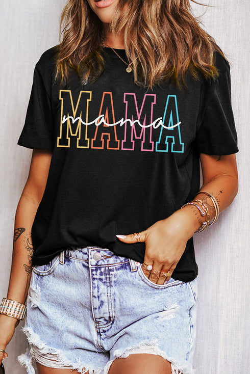 Black MAMA Crew Neck Graphic Tee
